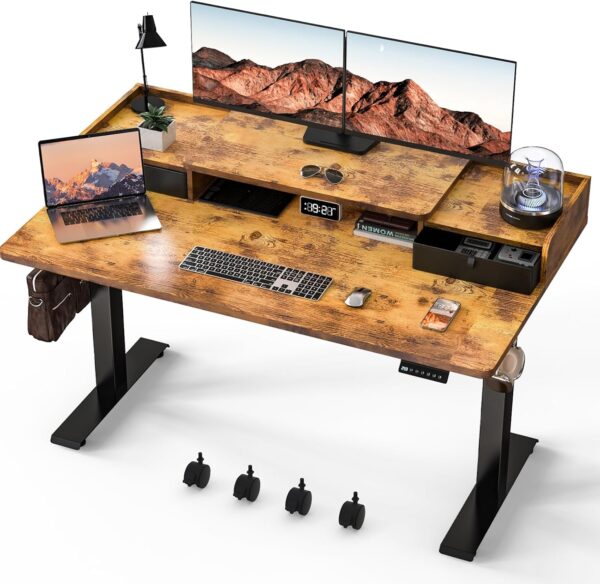 Kingant 55 x 30 Inch Standing Desk with Drawers, Adjustable Height Electric Sit Stand Desk with Storage Shelf, Rising Stand Up Computer Desk for Home Office Workstation, 3 Preset Heights - Image 4